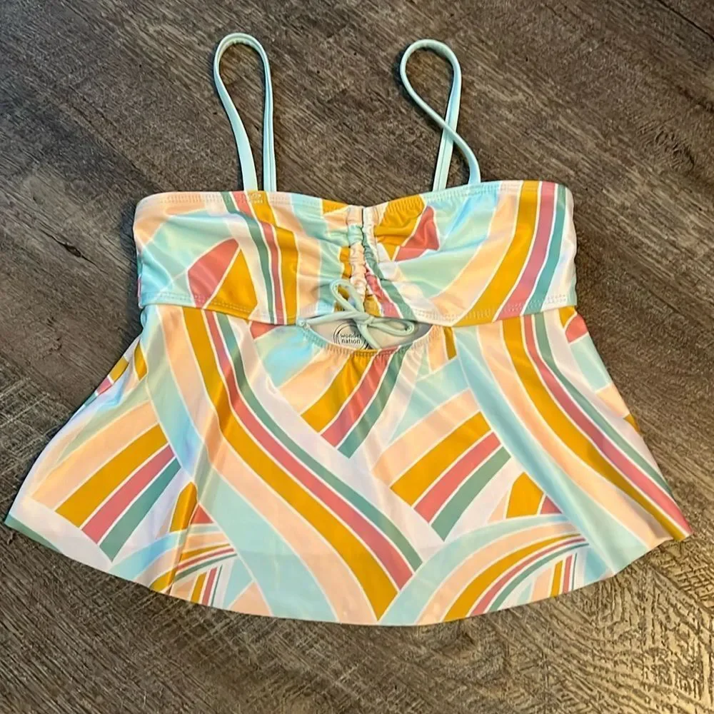 Wonder Nation Girls 7/8 Tankini Swim Top Striped Peplum Swimsuit